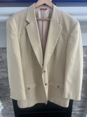 R. Lewis Vintage Cream Ivory Blazer Jacket 3XL Paisley Lining 2 Button Pockets